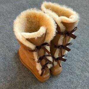 NEW UGG Bailey Bow Tall II Chestnut Suede Sheepskin Boots Size 11